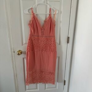 River Island Coral Lace Midi Dress